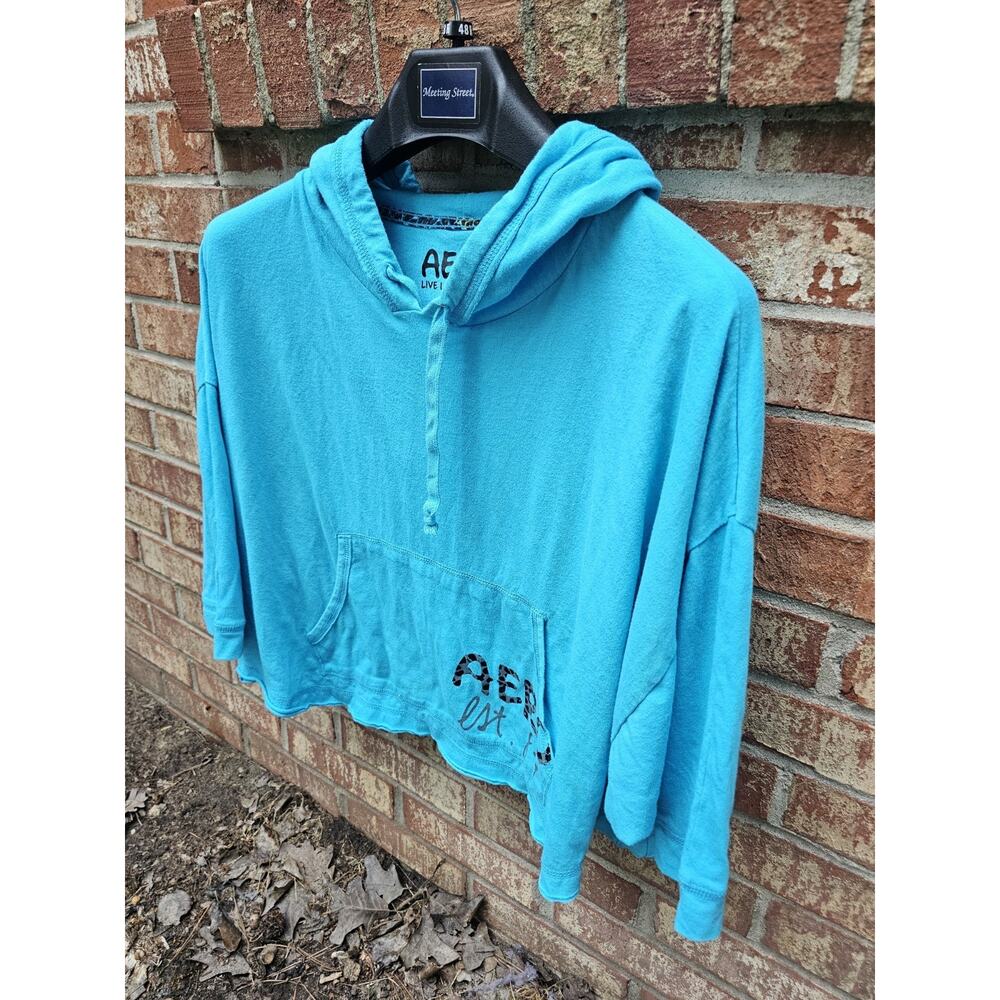 AERO Live Love Dream Cropped Hoodie Raw Hem Boxy Y2K McBling Streetwear Spring L